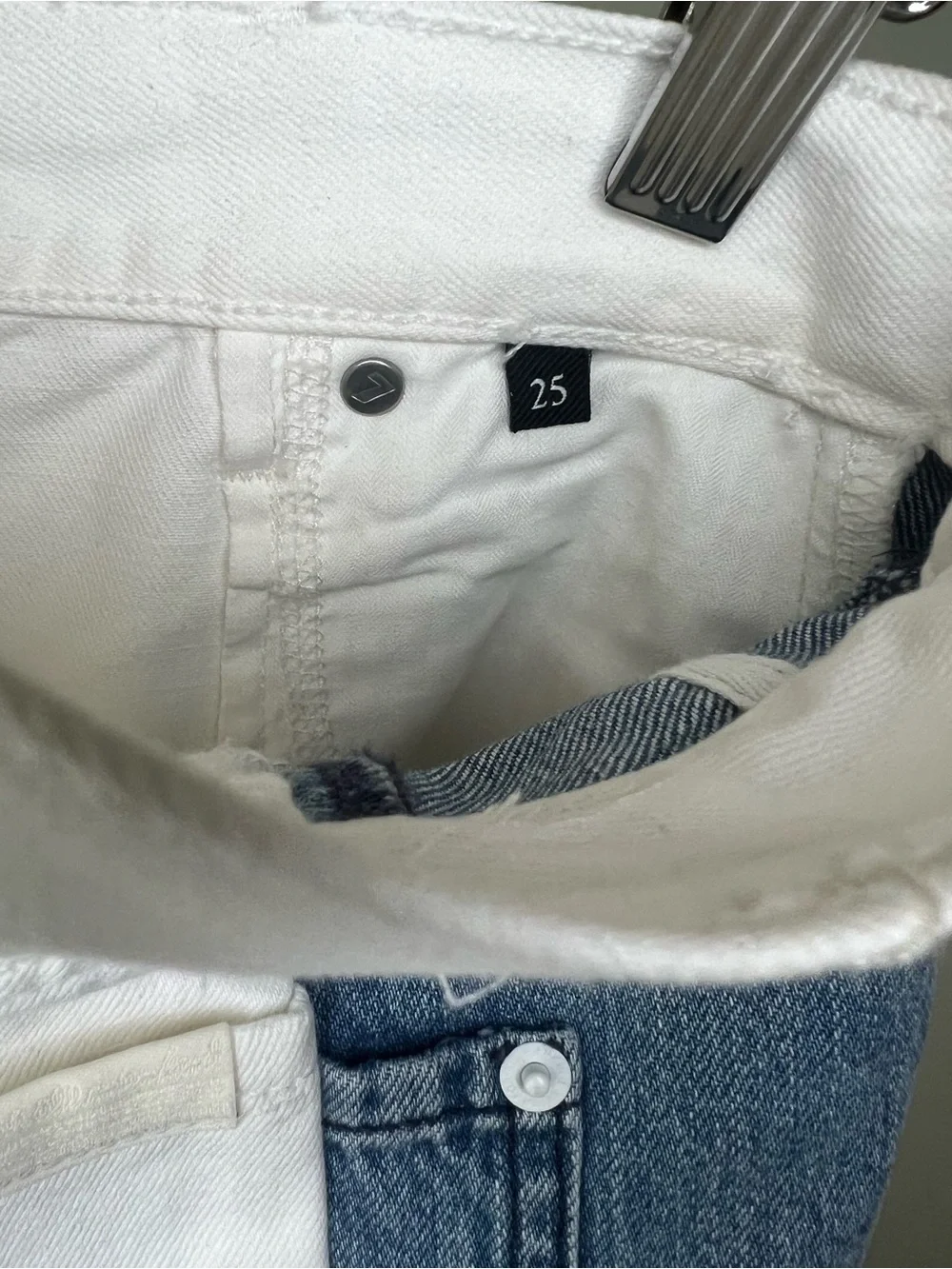 7 For All Mankind The Monroe White Denim Shorts with Blue Denim Side Panels